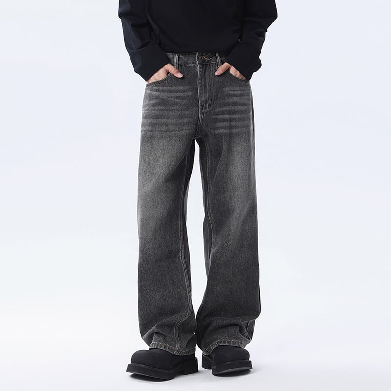 Αντρικά τζιν ρετρό με ίσια γραμμή, μεσαία μέση, βαμβακερό ντένιμ