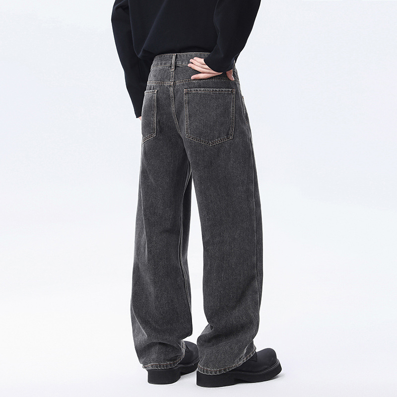 Αντρικά τζιν ρετρό με ίσια γραμμή, μεσαία μέση, βαμβακερό ντένιμ