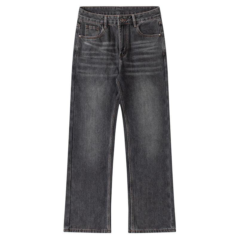 Αντρικά τζιν ρετρό με ίσια γραμμή, μεσαία μέση, βαμβακερό ντένιμ