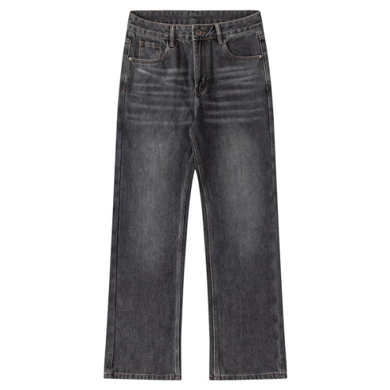 Αντρικά τζιν ρετρό με ίσια γραμμή, μεσαία μέση, βαμβακερό ντένιμ