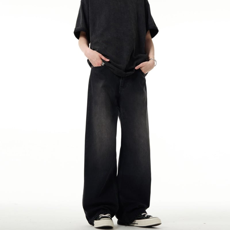 MADWITCH Ανδρικά τζιν – ρετρό, ίσια γραμμή, υψηλή μέση, πλυμένα vintage, φερμουάρ, βαμβάκι, πολλαπλές τσέπες