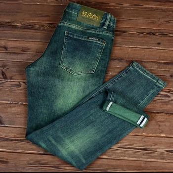 Vyr. džinsai Green Water Ghost, cropped, siauras kirpimas, vidutinio aukščio juosmuo, užtrauktukas, medvilnės pluošto mišinys (70% poliesterio)