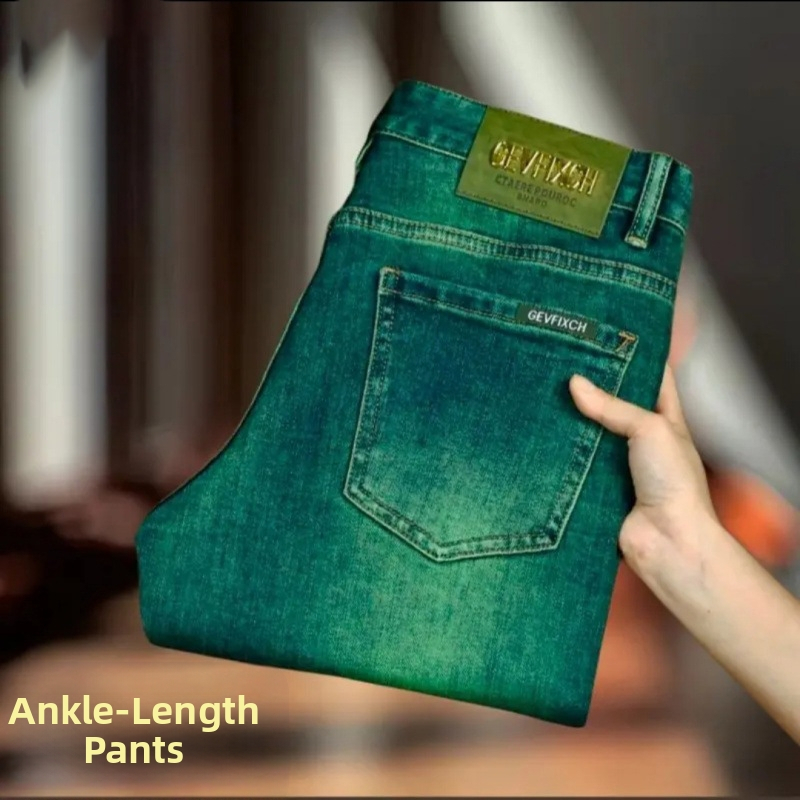 Vyr. džinsai Green Water Ghost, cropped, siauras kirpimas, vidutinio aukščio juosmuo, užtrauktukas, medvilnės pluošto mišinys (70% poliesterio)