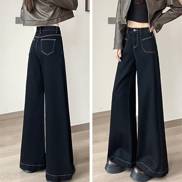 Ženske traperice: visok struk, široke nogavice, straight kroj, pamuk-poliester smjesa, mikroelastičnost