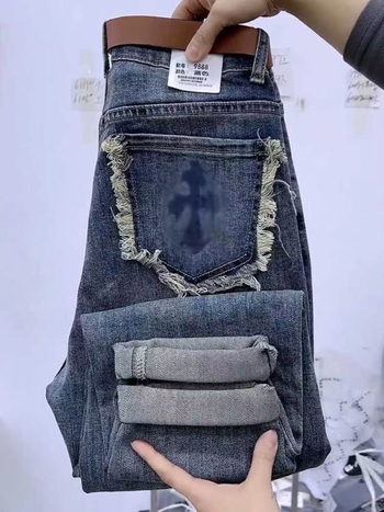 Pamut denim nadrág, magas derék, rövid szabás, egyenes fazon, japán-koreai lazább stílus