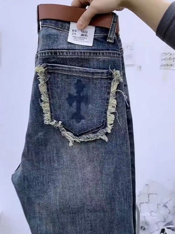 Pamut denim nadrág, magas derék, rövid szabás, egyenes fazon, japán-koreai lazább stílus