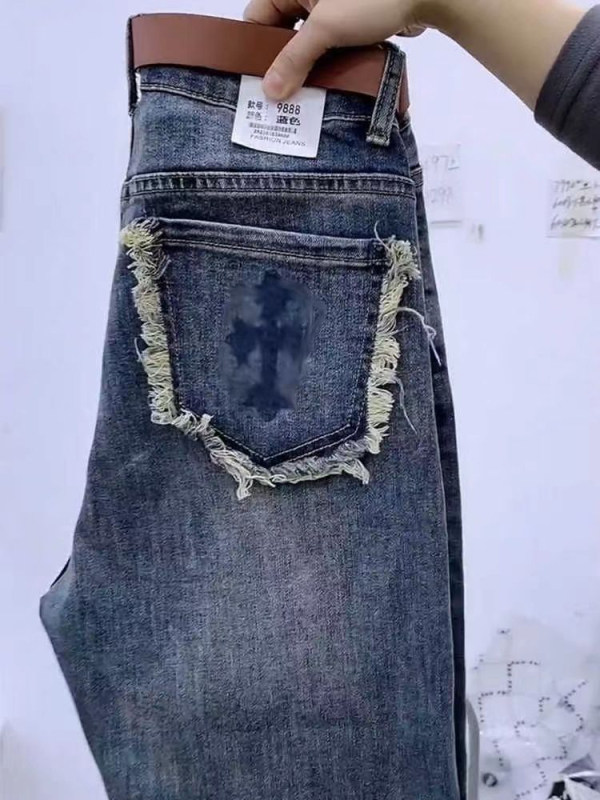 Pamut denim nadrág, magas derék, rövid szabás, egyenes fazon, japán-koreai lazább stílus