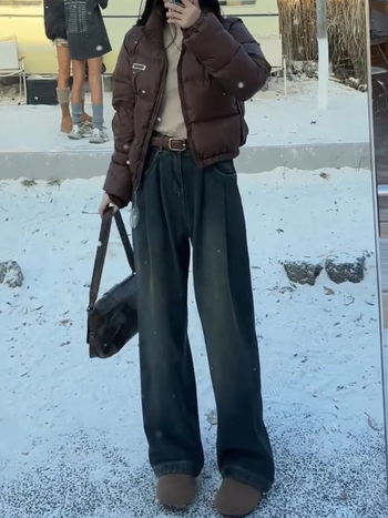 Ženske traperice od denima, fleece podstavljene, visokim strukom, ravni kroj, zimska debeljina