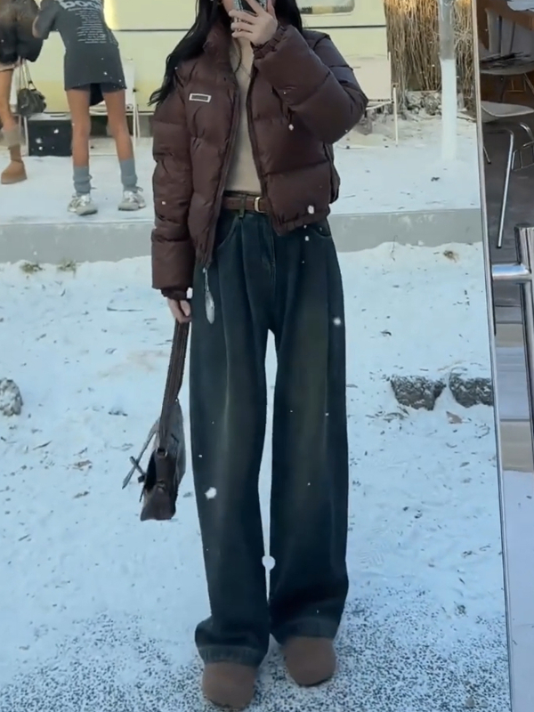 Ženske traperice od denima, fleece podstavljene, visokim strukom, ravni kroj, zimska debeljina