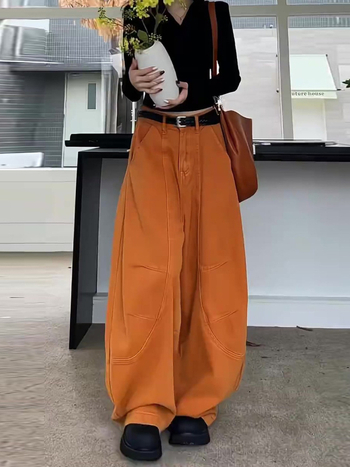 Ženske hlače džinsi, opuštenog kroja, srednja visina, dužina do poda, pamuk-poliester mješavina, uobičajena gustoća, japansko-korejski opušten stil, zima 2025