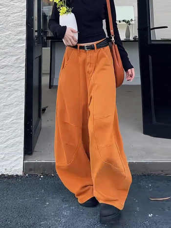 Ženske hlače džinsi, opuštenog kroja, srednja visina, dužina do poda, pamuk-poliester mješavina, uobičajena gustoća, japansko-korejski opušten stil, zima 2025