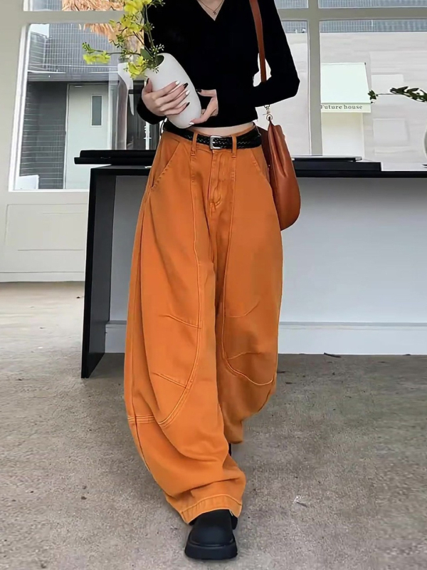 Ženske hlače džinsi, opuštenog kroja, srednja visina, dužina do poda, pamuk-poliester mješavina, uobičajena gustoća, japansko-korejski opušten stil, zima 2025