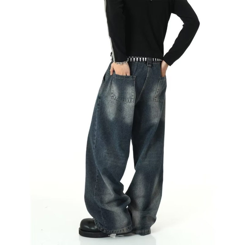 Vyriski džinsai tiesaus kirpimo, išskalti, 75% medvilnė, vidutinio liemens, be lyginimo, visoms metų laikams