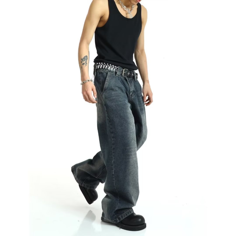 Vyriski džinsai tiesaus kirpimo, išskalti, 75% medvilnė, vidutinio liemens, be lyginimo, visoms metų laikams