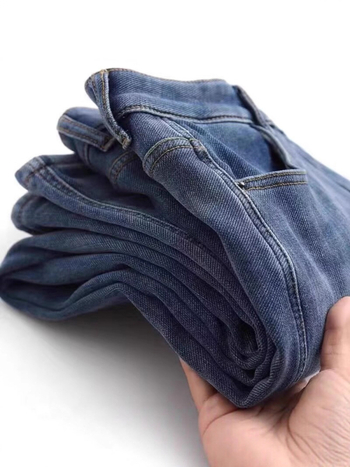 Ženske hlače od džinsa s fleece podstavom, u velikim veličinama, elastično, široki kroj, visok pas, ravni kroj, do gležnja
