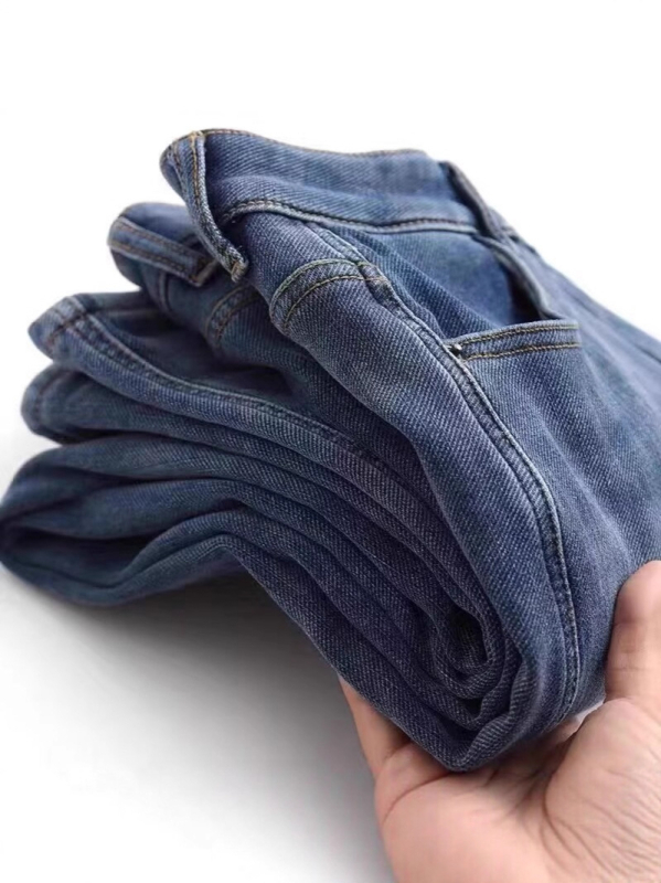 Ženske hlače od džinsa s fleece podstavom, u velikim veličinama, elastično, široki kroj, visok pas, ravni kroj, do gležnja
