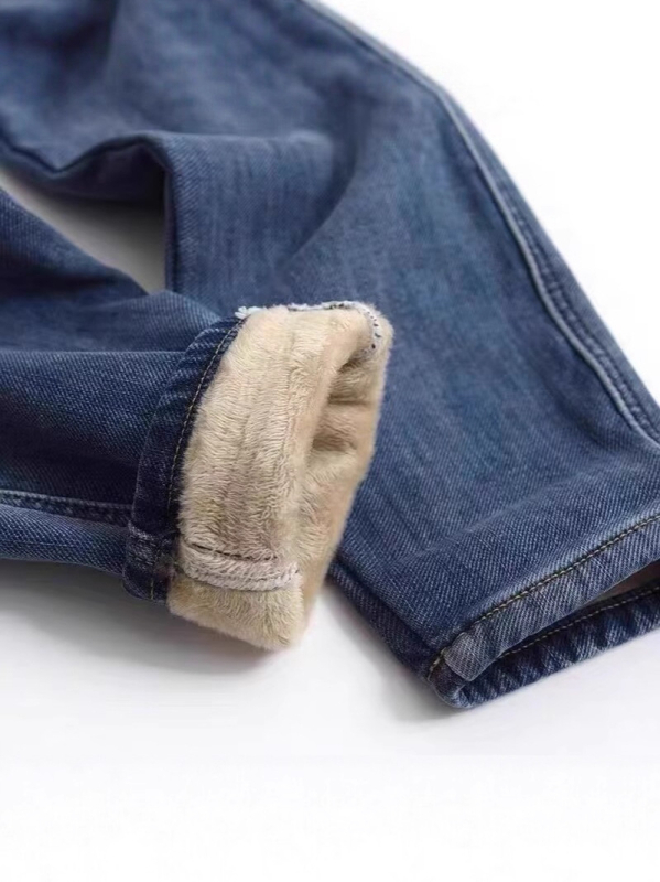 Ženske hlače od džinsa s fleece podstavom, u velikim veličinama, elastično, široki kroj, visok pas, ravni kroj, do gležnja