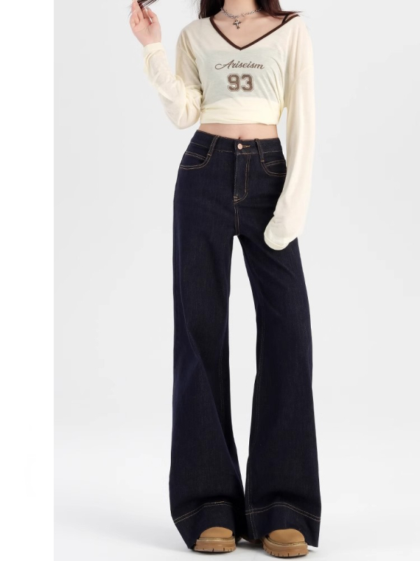 Ženske široke traperice s visokim strukom; denim pamuk s poliesterom do 30%; japansko-korejski ležerni stil; bez glačanja