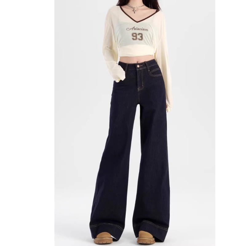 Ženske široke traperice s visokim strukom; denim pamuk s poliesterom do 30%; japansko-korejski ležerni stil; bez glačanja