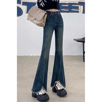 Ženske hlače u plus veličini s otvorom, elastične, mikro-flare, bootcut, široke nogavice, duljina do poda