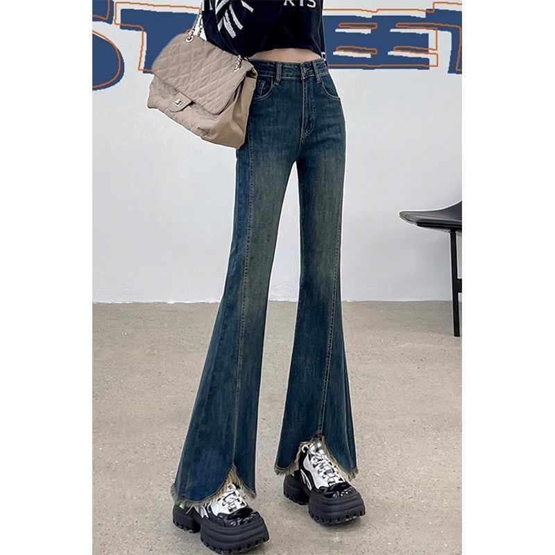 Ženske hlače u plus veličini s otvorom, elastične, mikro-flare, bootcut, široke nogavice, duljina do poda