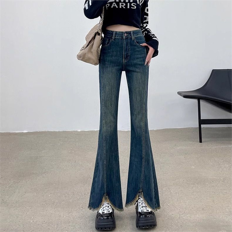 Ženske hlače u plus veličini s otvorom, elastične, mikro-flare, bootcut, široke nogavice, duljina do poda