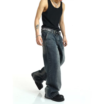 Medvilniniai tiesūs džinsai su plovimo efektu, vidurio juosmuo, užtrauktukas, tiesus kirpimas, vyriški kasdieniniai džinsai