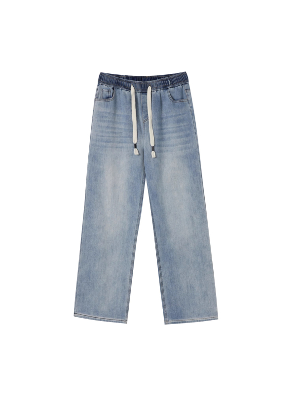 tiesių kirpimo džinsai su fliso įdaila, medvilnės-elastano mišinys, aukštas juosmuo, žiema 2025 (medvilnės-elastano mišinys; fliso įdaila; tiesus kirpimas; aukštas juosmuo; žiema 2025)