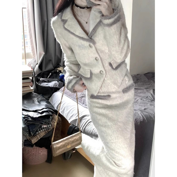 Двукомпонентен костюм с кардиган топ, ръчно завършване, полиестер, съдържание полиестер 95%+, есен 2025