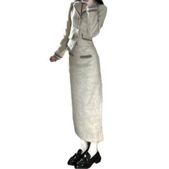 Двукомпонентен костюм с кардиган топ, ръчно завършване, полиестер, съдържание полиестер 95%+, есен 2025