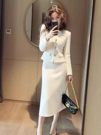 Костюм с пола и кардиган – елегантен делов стил, средна дължина на полата, спандекс плат, зимно издание 2025