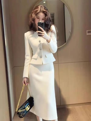 Костюм с пола и кардиган – елегантен делов стил, средна дължина на полата, спандекс плат, зимно издание 2025