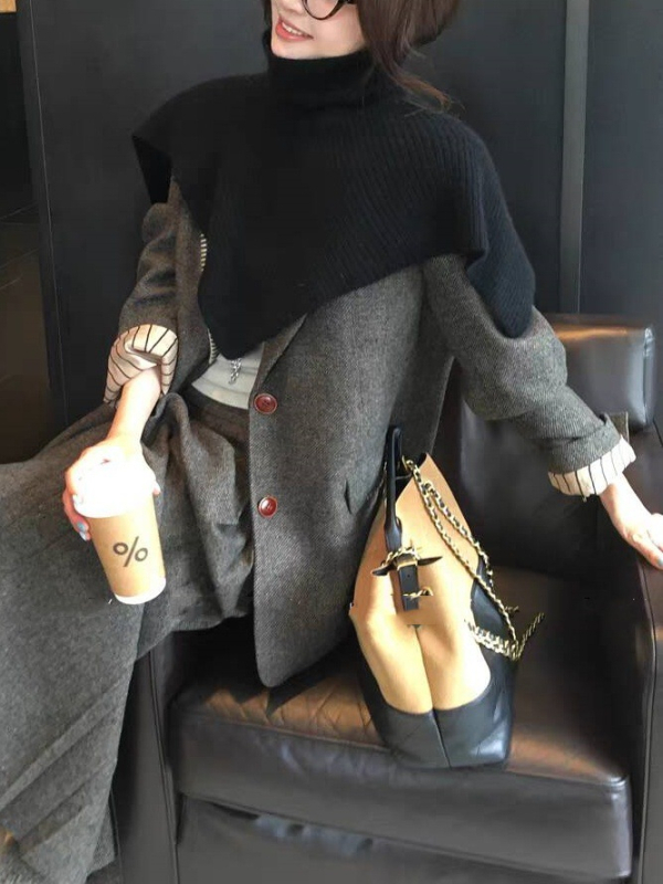 Женски костюм с пола от памук и овча вълна, едноцветен модел, дълга пола, елегантен офис стил