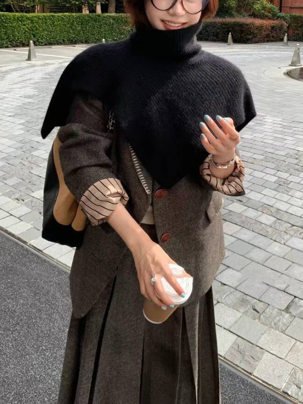 Женски костюм с пола от памук и овча вълна, едноцветен модел, дълга пола, елегантен офис стил