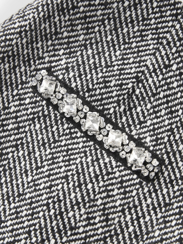 Костюм с пола от вълнен бленд, 3D рязане, къса пола, дълги ръкави, есен 2025