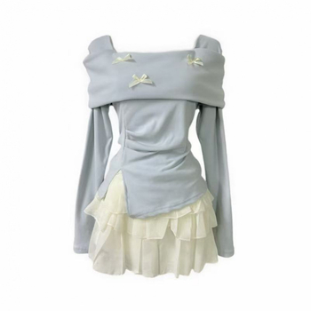 Костюм с пола и топ с едно рамо – дълга пола, печат и багрене, полиестер 95%+, пролет 2025, градски елегантен стил