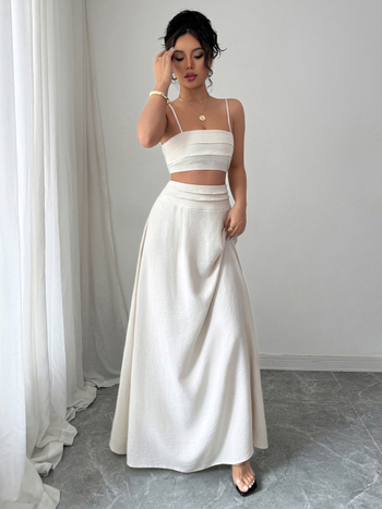 Костюм с пола и безръкав топ с презрамки, дълга пола, полиестер 95%+, летен сезон 2025