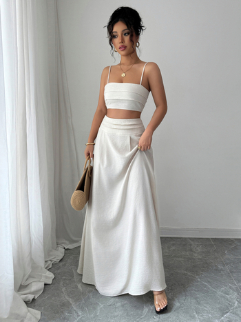 Костюм с пола и безръкав топ с презрамки, дълга пола, полиестер 95%+, летен сезон 2025