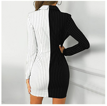 Sieviešu profesionāla kostīmskleita ar svītru kontrastu, šaurs siluets, garas piedurknes, kokvilnas maisījuma audums (71–80% poliesters), biroja stils, Autumn 2021