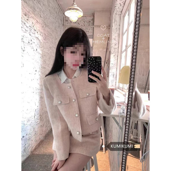 Комплект от две части: палто от вълна и пола с висока талия, плетена изработка, полиестер 95%+, зима 2024