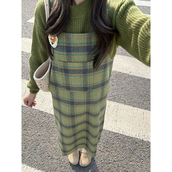 Двупартиен комплект пола костюм: колежански стил, топ с flutter ръкав, дълга пола, полиестер, зима 2025