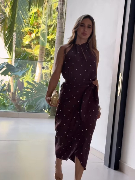 Костюм с пола с точков принт, елегантен топ, дълга пола, полиестер