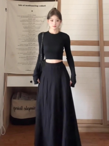 Полиестер-еластан еднотонна дамска костюм-рокля с дълъг ръкав, есен 2024, елегантен градски стил