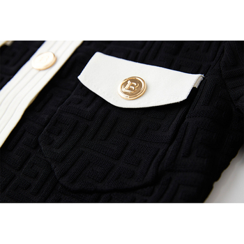 Дамски двукомпонентен плетен костюм: ръчно плетен, вискоза, геометричен модел, миди пола