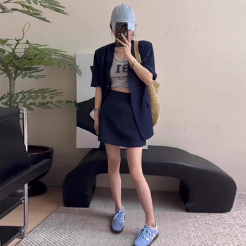 Костюм със пола за дами, полиестерова тъкан, 90–95% основна материя, без гладене, лято 2025, стил за ежедневна служебна употреба