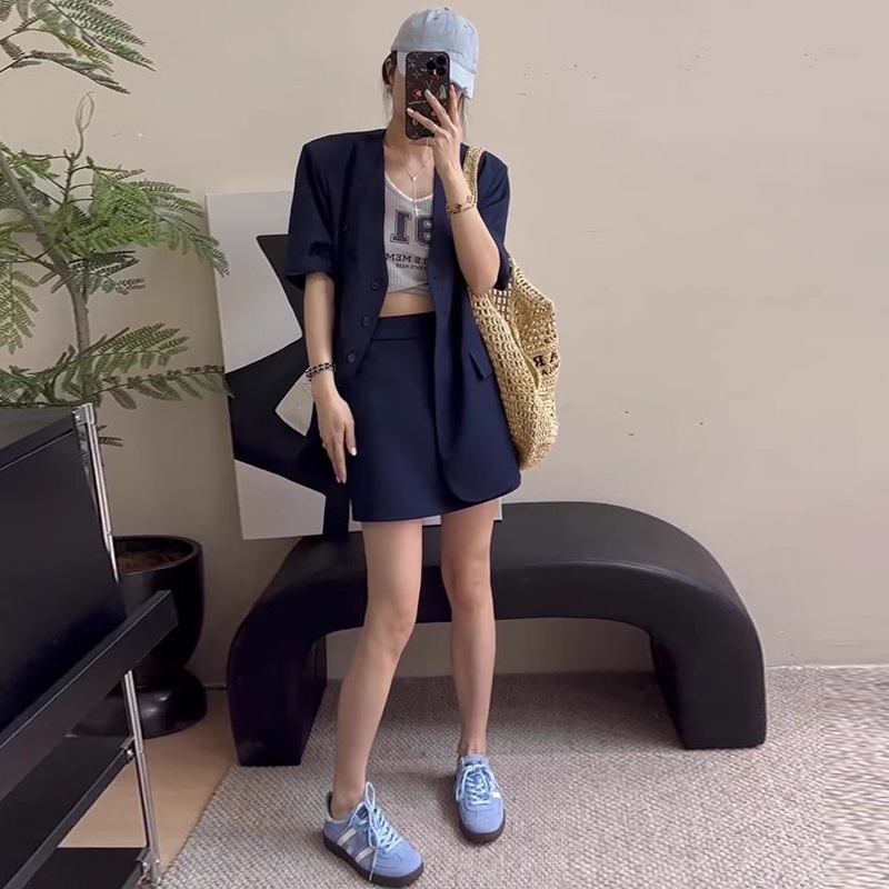 Костюм със пола за дами, полиестерова тъкан, 90–95% основна материя, без гладене, лято 2025, стил за ежедневна служебна употреба