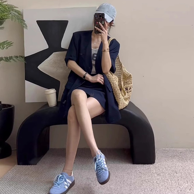 Костюм със пола за дами, полиестерова тъкан, 90–95% основна материя, без гладене, лято 2025, стил за ежедневна служебна употреба