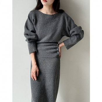 Двупартиен костюм с пола и трикотажен топ, геометричен модел, дълга пола, без гладене, полиестерова тъкан