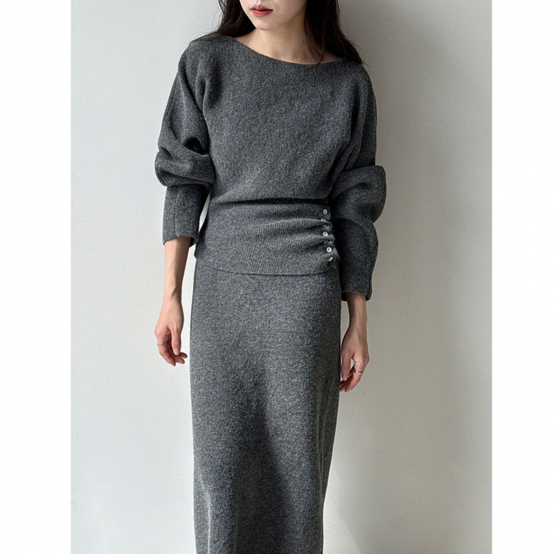 Двупартиен костюм с пола и трикотажен топ, геометричен модел, дълга пола, без гладене, полиестерова тъкан