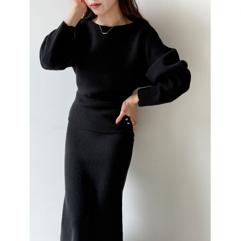 Двупартиен костюм с пола и трикотажен топ, геометричен модел, дълга пола, без гладене, полиестерова тъкан